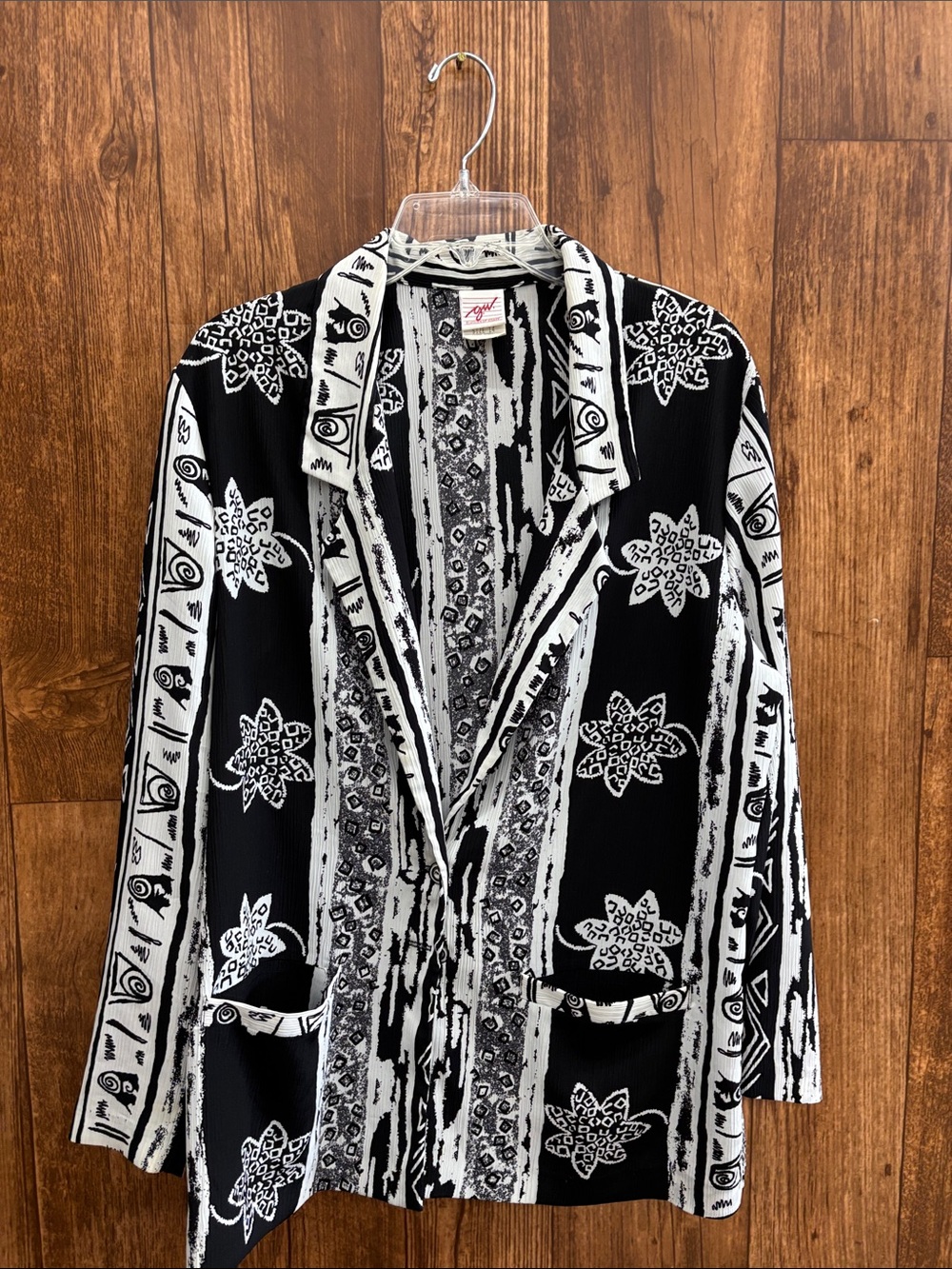 Black & White Printed Button-Down Shirt Jacket